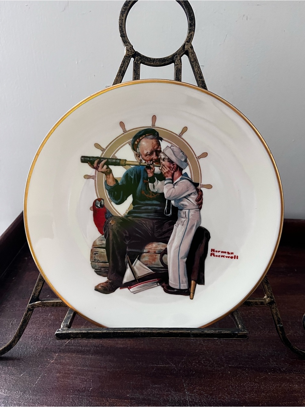 Norman Rockwell Collector Dinner Plate with Gold Rim - Ship Ahoy